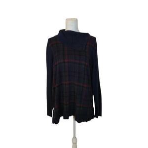 Talbots Navy Tartan Plaid Sweater Women Size XL Preppy Town & Country Classic
